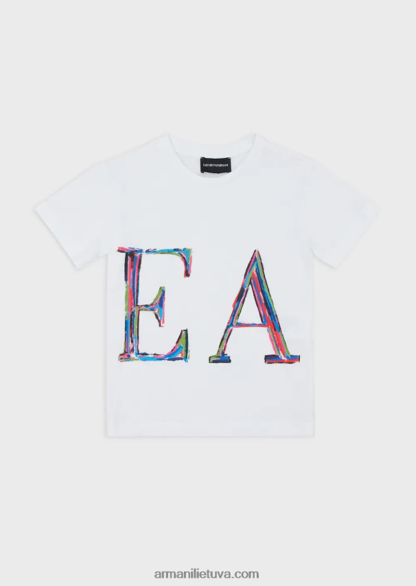 mergina baltas Armani džersio marškinėliai su logotipo piešinio spauda 02482X2561