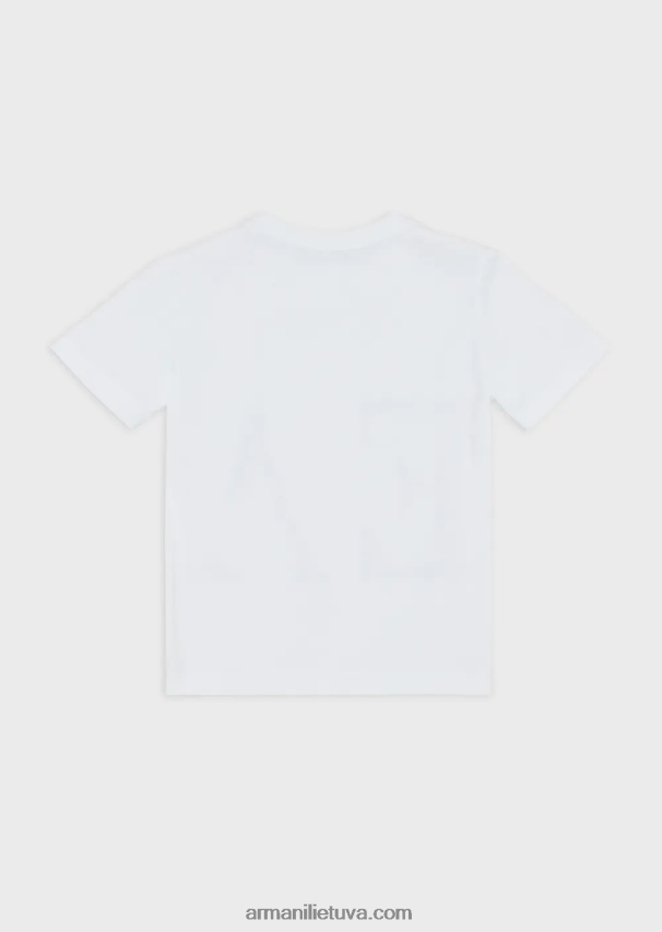 mergina baltas Armani džersio marškinėliai su logotipo piešinio spauda 02482X2561