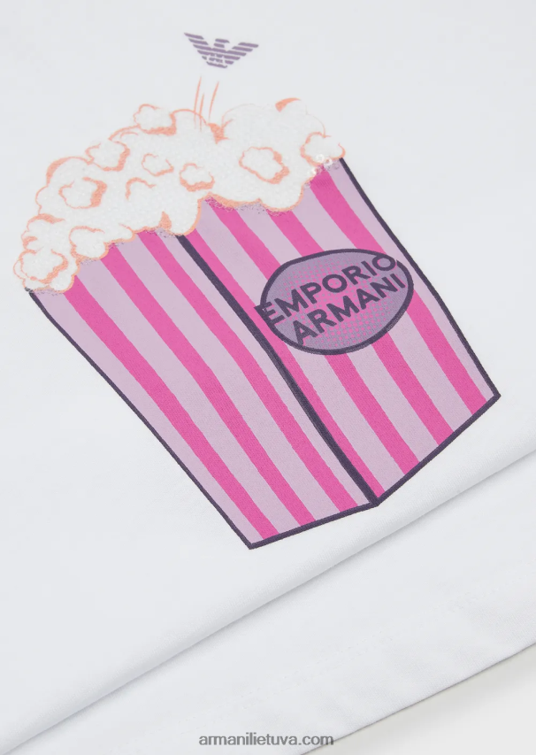 mergina baltas Armani džersio marškinėliai su spragėsių raštu 02482X2560