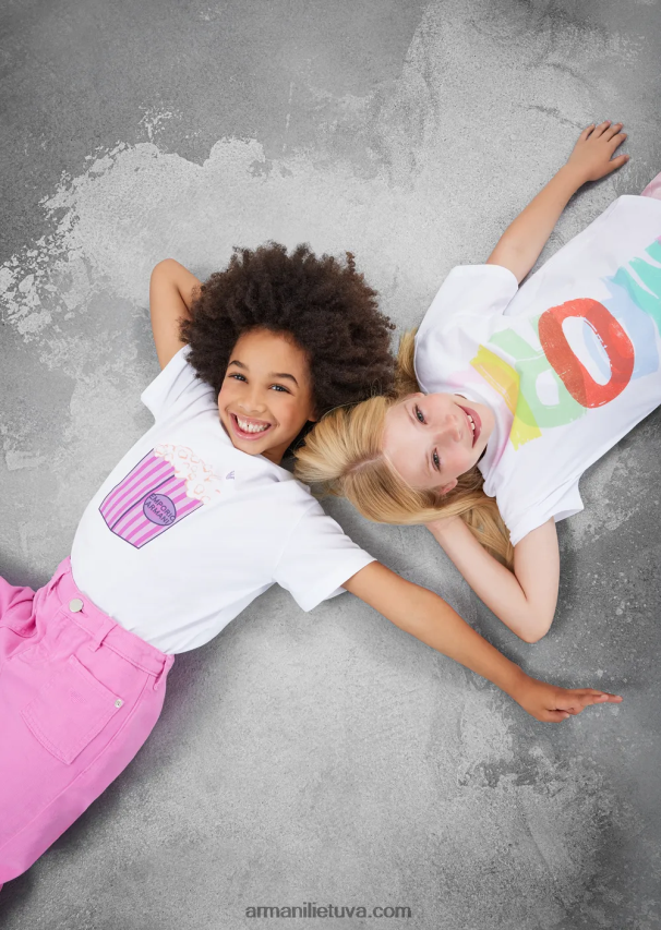 mergina baltas Armani džersio marškinėliai su spragėsių raštu 02482X2560