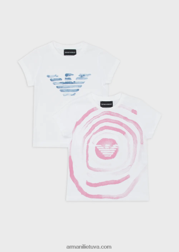 mergina baltas Armani dvi pakuotės džersio marškinėlių su akvarelės efekto logotipu 02482X2553