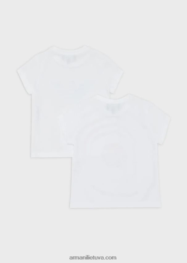 mergina baltas Armani dvi pakuotės džersio marškinėlių su akvarelės efekto logotipu 02482X2553
