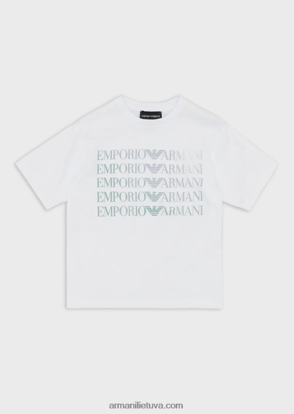 mergina baltas Armani ea crew sunkiasvoriai marškinėliai su įvairiaspalviu logotipu 02482X2558