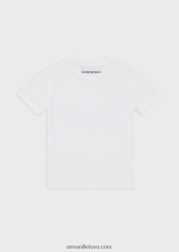 mergina baltas Armani ekologiški marškinėliai su blizgučiais puoštu firminiu logotipu 02482X2563