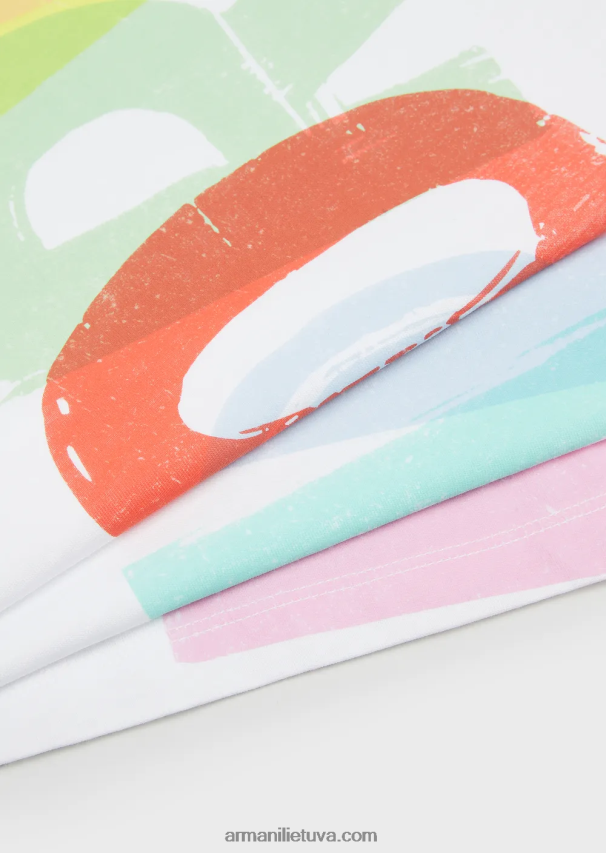 mergina baltas Armani ekologinio trikotažo negabaritinis marškinėliai su oversized brushstroke logotipu 02482X2559