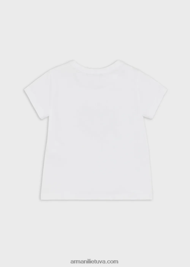 mergina baltas Armani trikotažiniai marškinėliai su kontrastingu kalnų krištolo ereliu 02482X2564