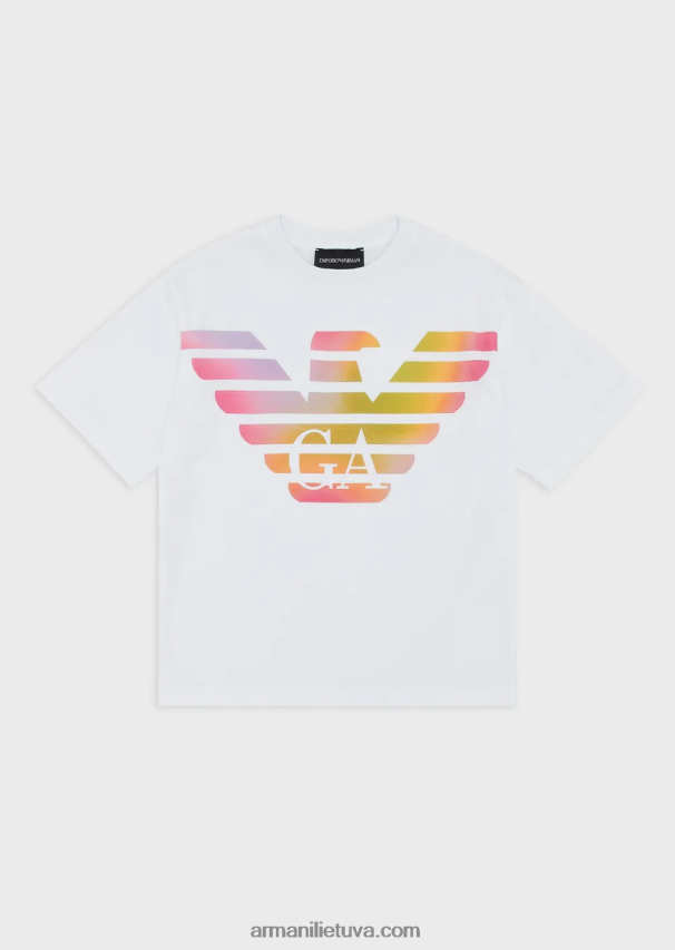 mergina baltas logotipas Armani ea crew sunkiasvoriai marškinėliai su įvairiaspalviu logotipu 02482X2557