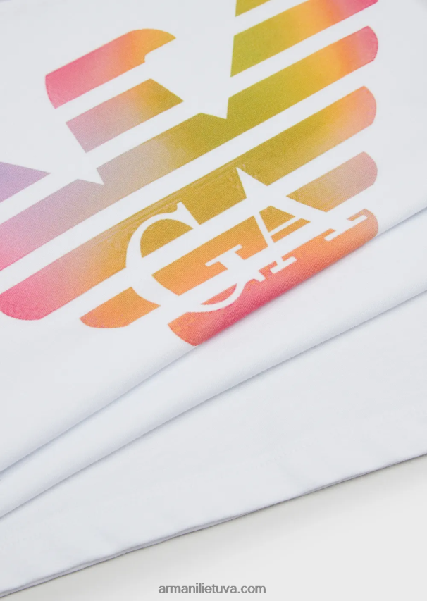 mergina baltas logotipas Armani ea crew sunkiasvoriai marškinėliai su įvairiaspalviu logotipu 02482X2557