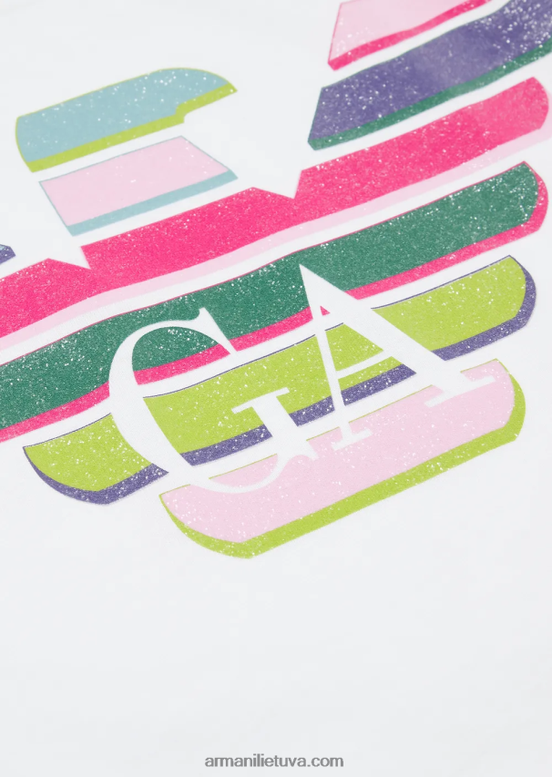 mergina baltas logotipas Armani trikotažiniai marškinėliai su blizgančiu logotipu 02482X2556