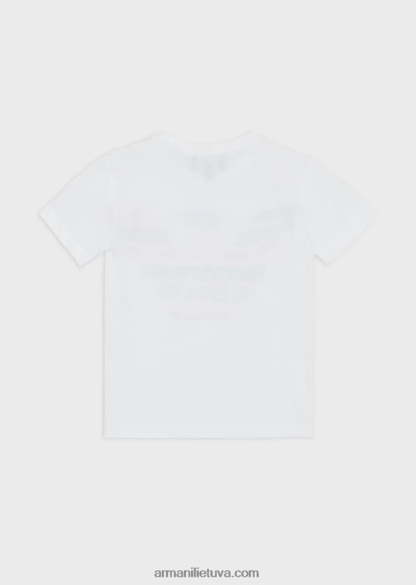 mergina baltas logotipas Armani trikotažiniai marškinėliai su blizgančiu logotipu 02482X2556