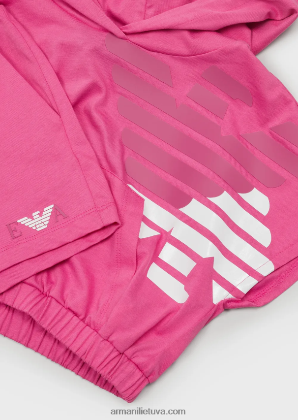 mergina fuksija Armani sunkiasvorių trikotažinių marškinėlių ir šortų komplektas su ea crew oversized eagle 02482X2567