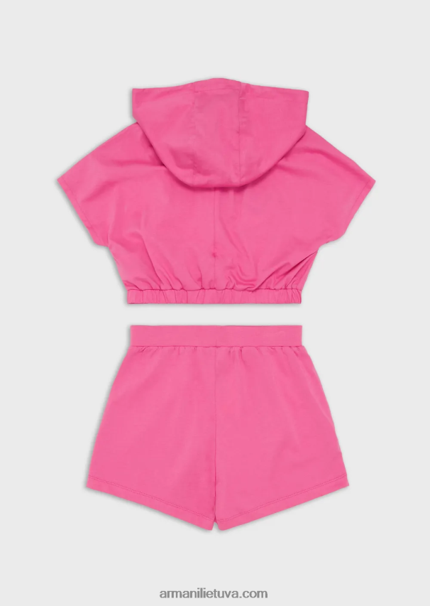 mergina fuksija Armani sunkiasvorių trikotažinių marškinėlių ir šortų komplektas su ea crew oversized eagle 02482X2567