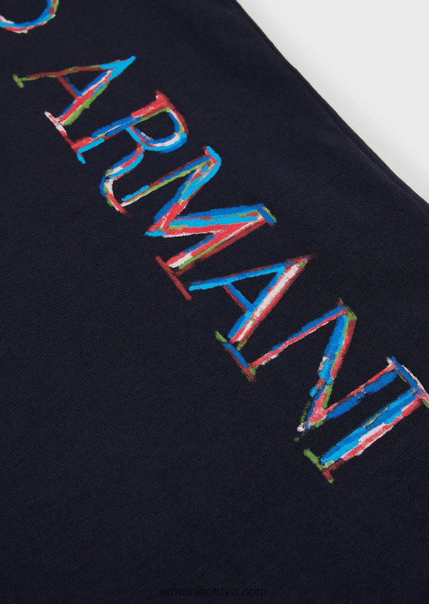 mergina mėlyna Armani džersio marškinėliai su logotipo piešinio spauda 02482X2562
