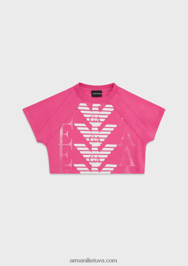 mergina rožinis Armani „ea crew“ sunkūs džersio marškinėliai su erelio raštu 02482X2577