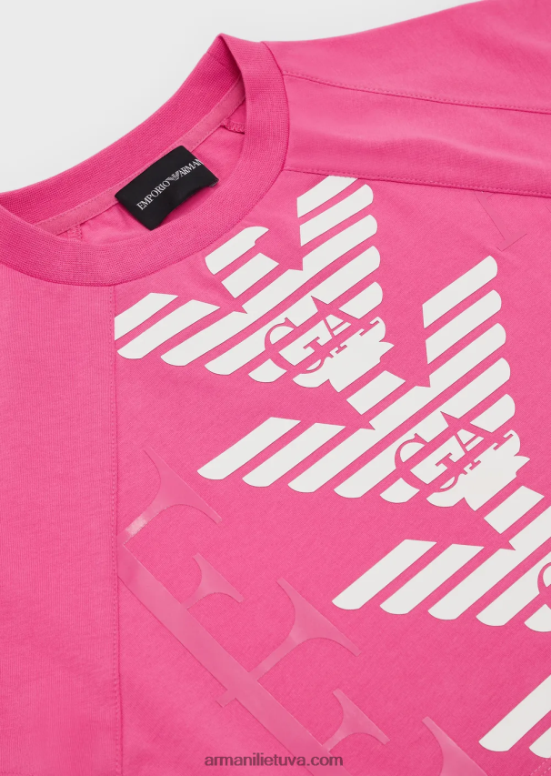 mergina rožinis Armani „ea crew“ sunkūs džersio marškinėliai su erelio raštu 02482X2577