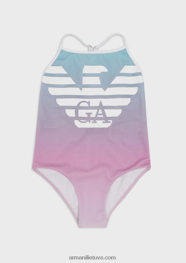 mergina rožinis Armani perdirbto poliesterio vientisas maudymosi kostiumėlis su per dideliu ereliu 02482X2551