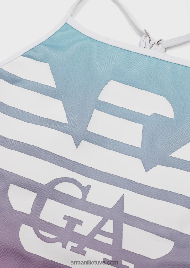 mergina rožinis Armani perdirbto poliesterio vientisas maudymosi kostiumėlis su per dideliu ereliu 02482X2551