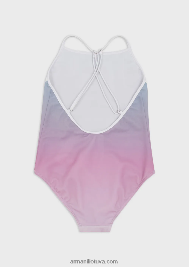 mergina rožinis Armani perdirbto poliesterio vientisas maudymosi kostiumėlis su per dideliu ereliu 02482X2551