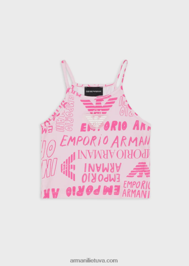 mergina rožinis Armani trikotažo viršutinė marškinėlė su užrašu „ea crew“. 02482X2549