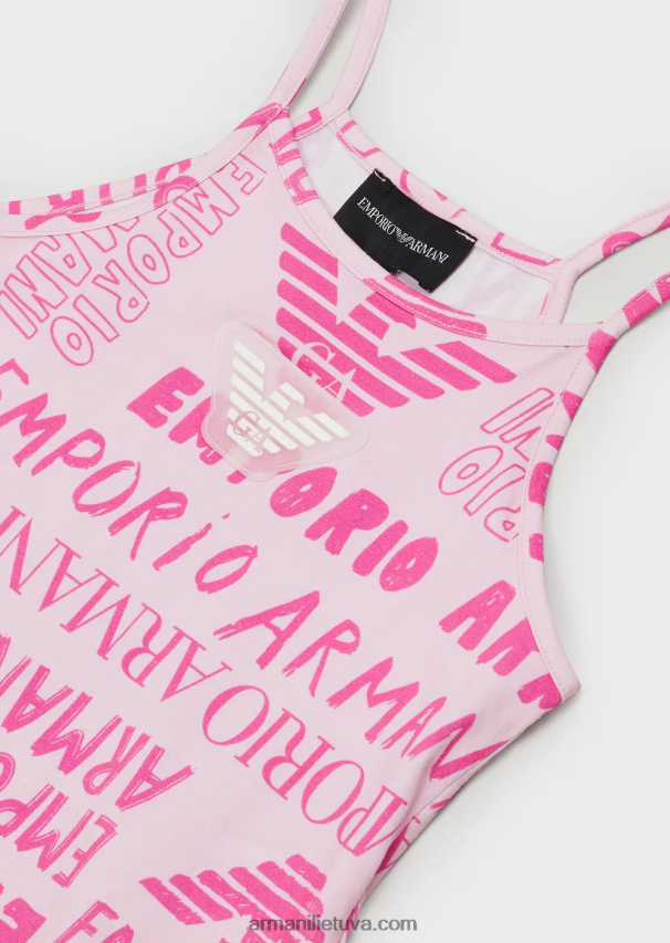 mergina rožinis Armani trikotažo viršutinė marškinėlė su užrašu „ea crew“. 02482X2549