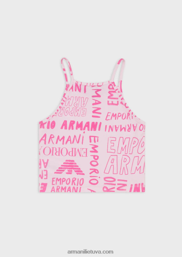 mergina rožinis Armani trikotažo viršutinė marškinėlė su užrašu „ea crew“. 02482X2549