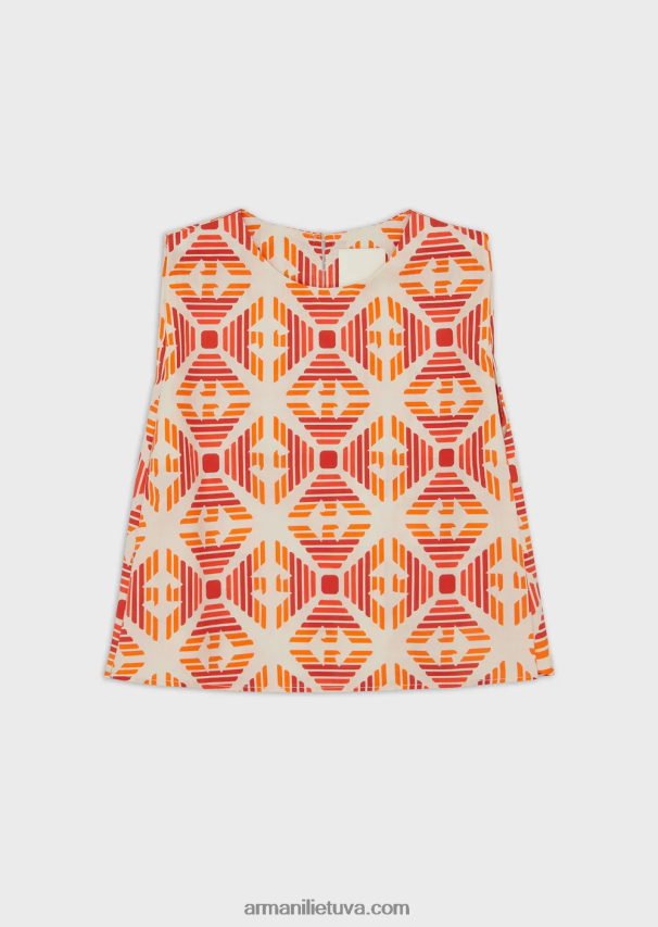 mergina spausdinti Armani tvarios kolekcijos ekologiškos muslino spalvos viršutinė dalis su spaudiniais 02482X2578