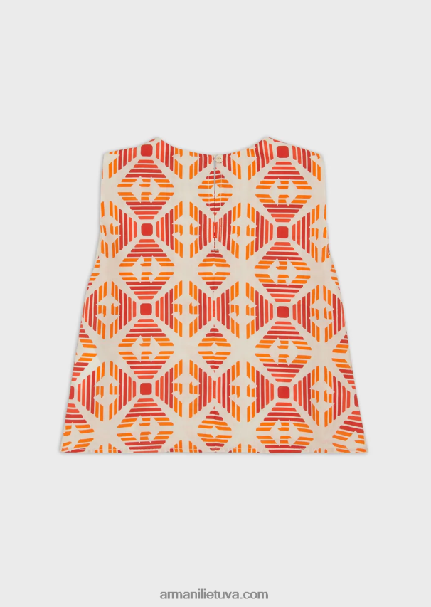 mergina spausdinti Armani tvarios kolekcijos ekologiškos muslino spalvos viršutinė dalis su spaudiniais 02482X2578