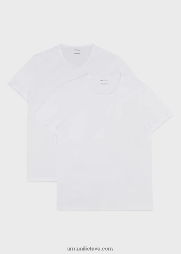 vyrų baltas Armani dvi pakuotės įprasto prigludimo grynos medvilnės apatinių marškinėlių 02482X1819