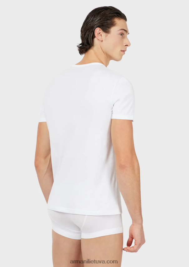 vyrų baltas Armani dvi pakuotės įprasto prigludimo grynos medvilnės apatinių marškinėlių su V formos iškirpte 02482X1816