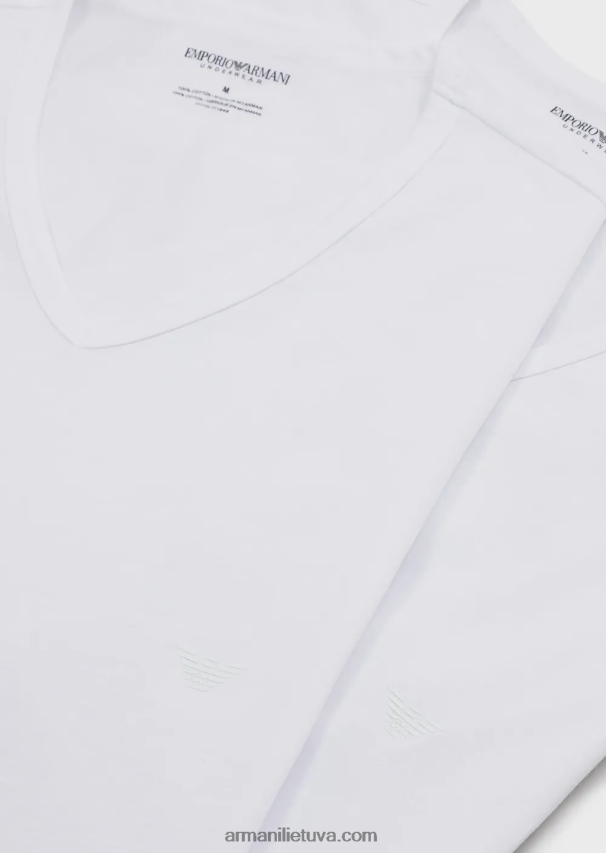 vyrų baltas Armani dvi pakuotės įprasto prigludimo grynos medvilnės apatinių marškinėlių su V formos iškirpte 02482X1816
