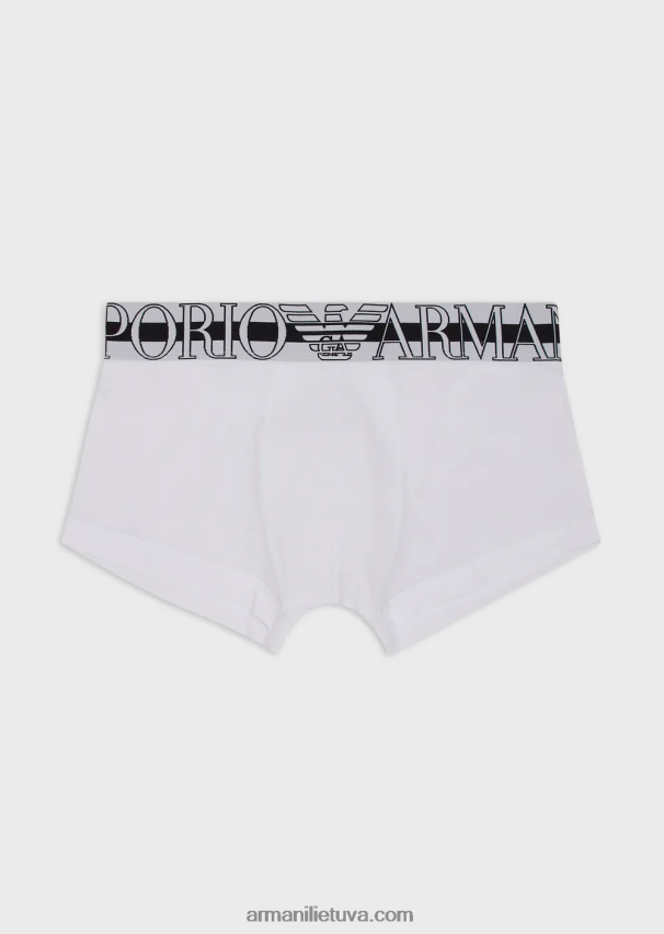 vyrų baltas Armani ekologiškos medvilnės trumpikės su megalogu 02482X1771
