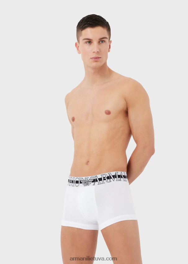 vyrų baltas Armani ekologiškos medvilnės trumpikės su megalogu 02482X1771