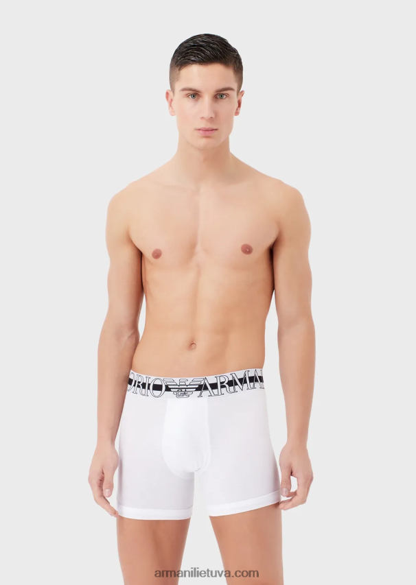 vyrų baltas Armani ekologiškos medvilnės trumpikės su megalogu 02482X1774