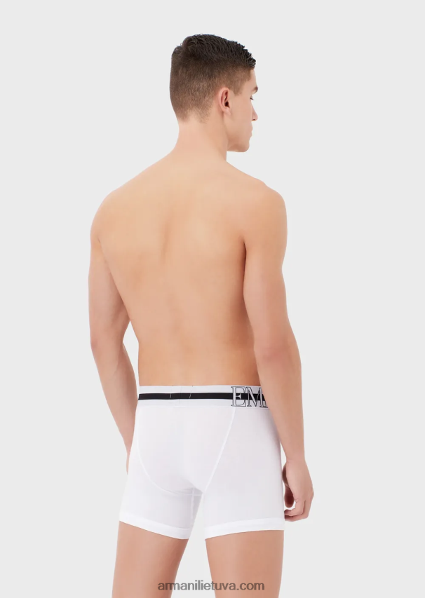vyrų baltas Armani ekologiškos medvilnės trumpikės su megalogu 02482X1774