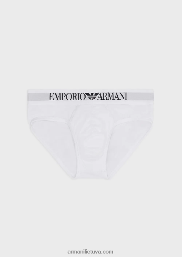 vyrų baltas Armani pagrindinės kelnaitės su logotipu 02482X1801