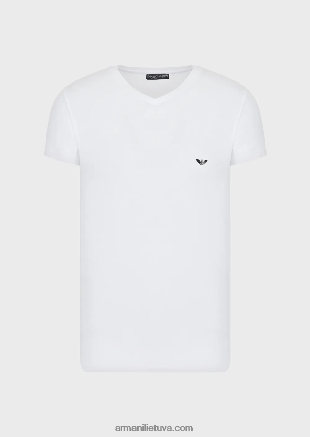 vyrų baltas Armani pagrindiniai apatiniai marškinėliai su V formos iškirpte 02482X1824