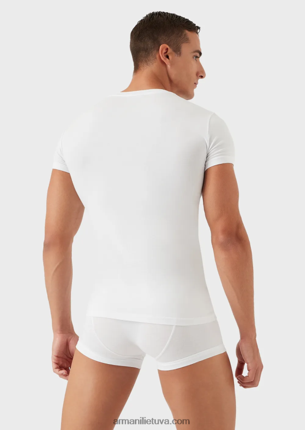 vyrų baltas Armani pagrindiniai apatiniai marškinėliai su V formos iškirpte 02482X1824