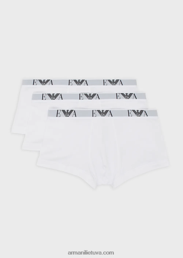 vyrų baltas Armani trijų pakelių boksinių kelnaičių su esminiu monogramos logotipu 02482X1753