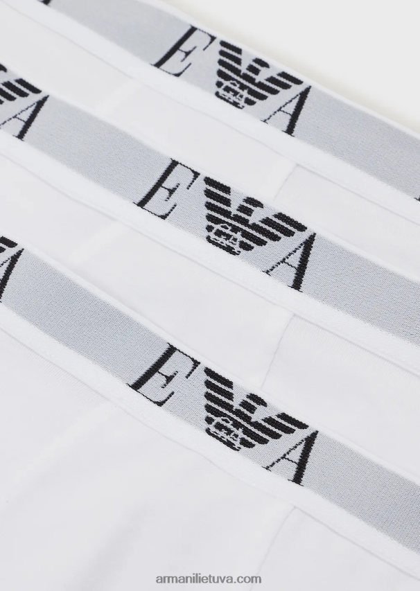 vyrų baltas Armani trijų pakelių boksinių kelnaičių su esminiu monogramos logotipu 02482X1753
