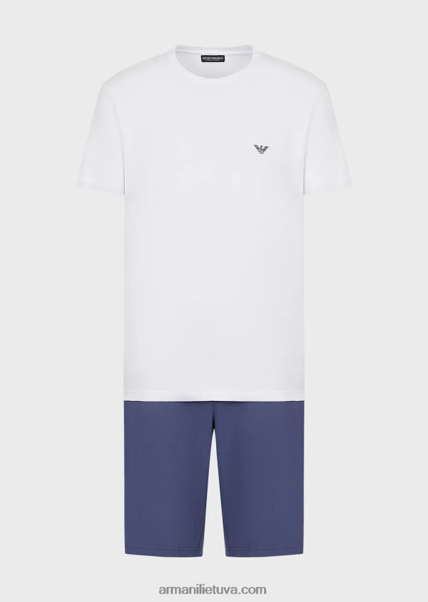 vyrų baltas Armani trumpa pižama su ištvermės logotipu 02482X1807
