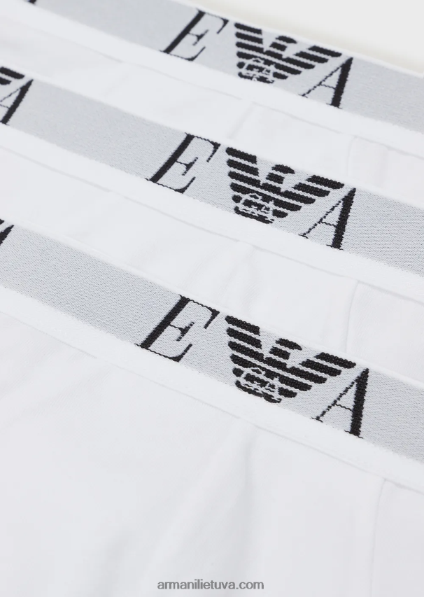 vyrų baltas Armani trys trumpikės su esminiu monogramos logotipu 02482X1800