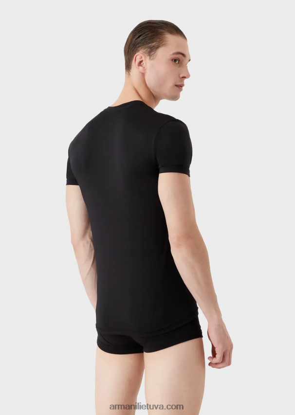 vyrų juodas Armani Apatiniai marškinėliai iš mikropluošto V formos iškirpte 02482X1812