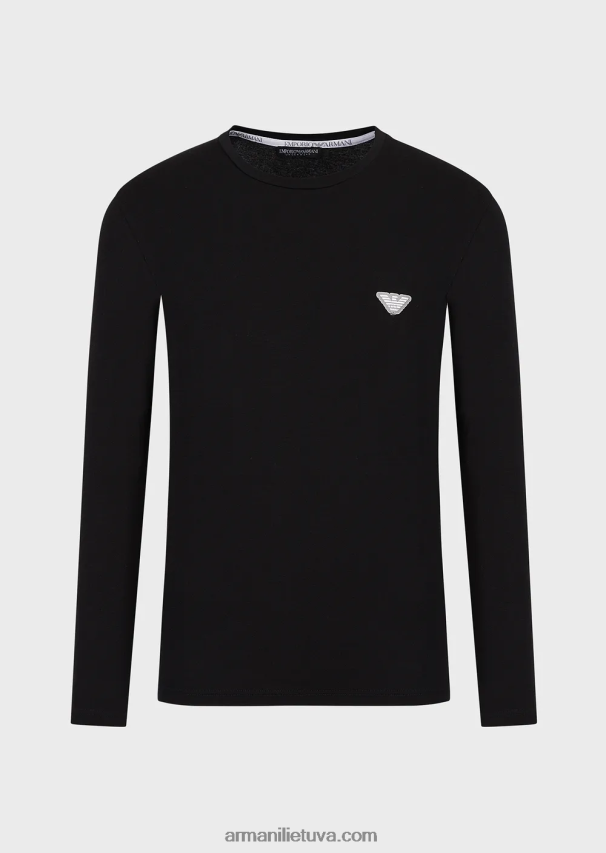 vyrų juodas Armani Ekologiškos medvilnės ploni apatiniai marškinėliai su blizgia logotipo juostele 02482X1808