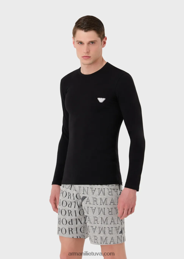 vyrų juodas Armani Ekologiškos medvilnės ploni apatiniai marškinėliai su blizgia logotipo juostele 02482X1808