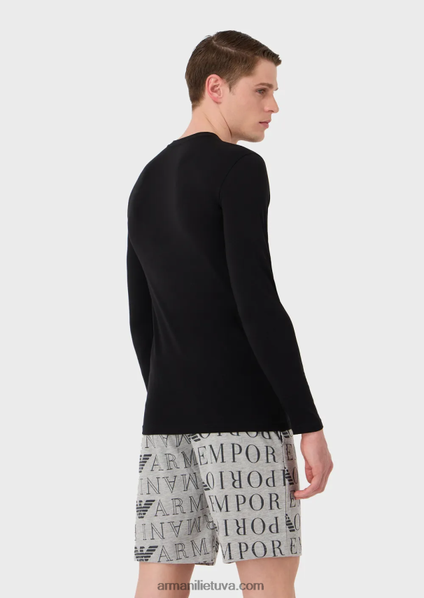 vyrų juodas Armani Ekologiškos medvilnės ploni apatiniai marškinėliai su blizgia logotipo juostele 02482X1808