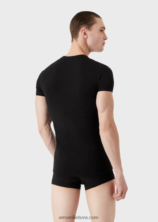 vyrų juodas Armani ekologiškos medvilnės apatiniai marškinėliai ir trumpikės su megalogu 02482X1803