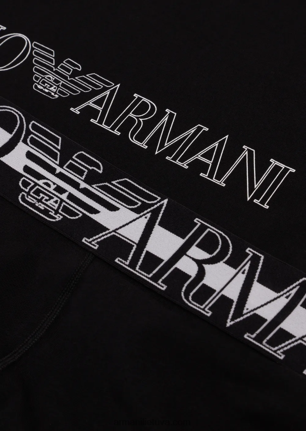 vyrų juodas Armani ekologiškos medvilnės apatiniai marškinėliai ir trumpikės su megalogu 02482X1803