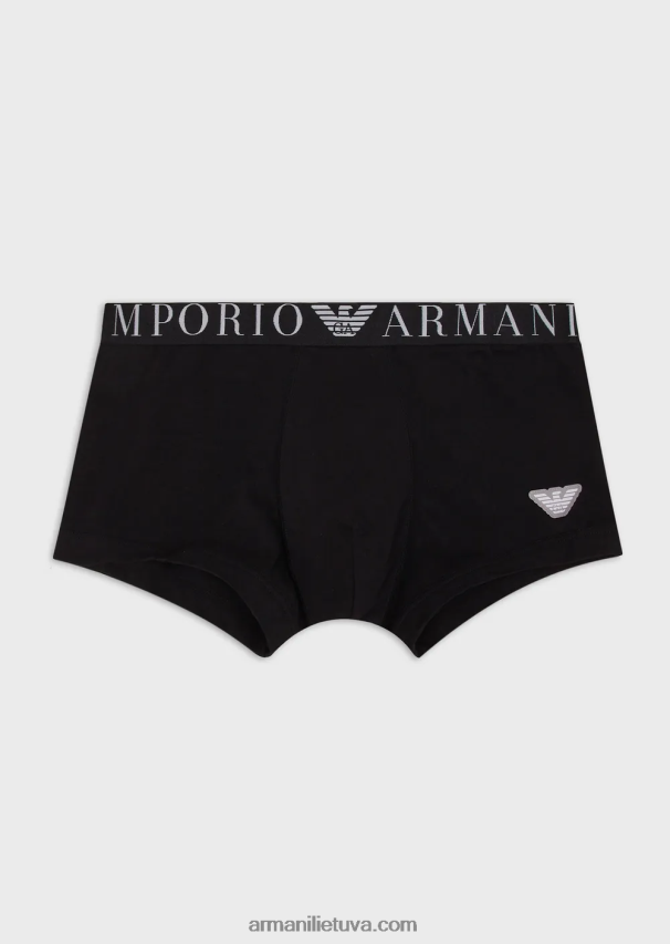 vyrų juodas Armani ekologiškos medvilnės trumpikės su blizgančiu logotipu 02482X1782