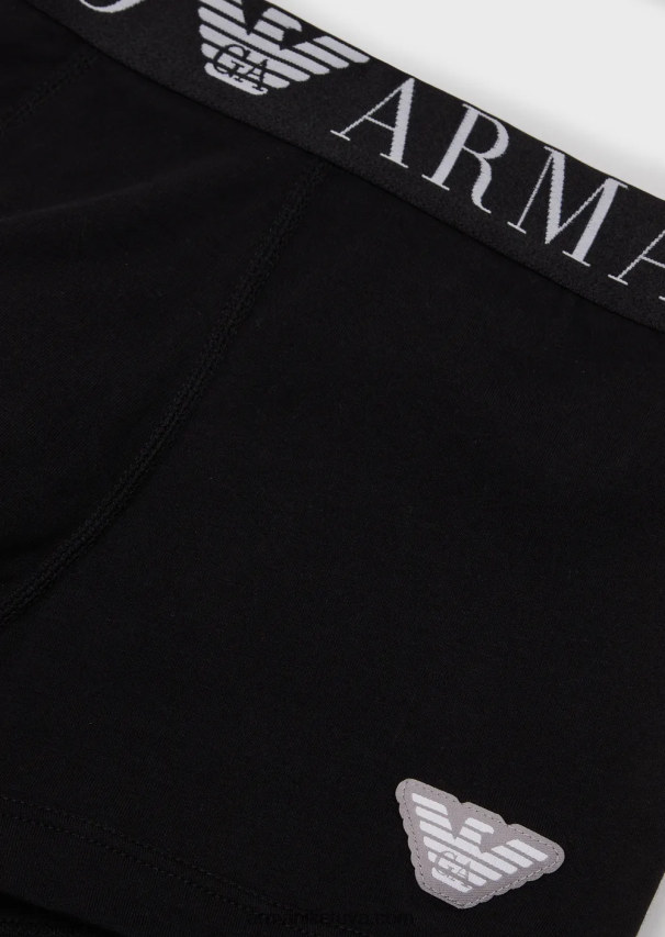 vyrų juodas Armani ekologiškos medvilnės trumpikės su blizgančiu logotipu 02482X1782