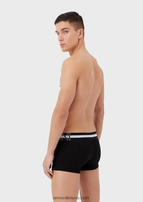 vyrų juodas Armani ekologiškos medvilnės trumpikės su megalogu 02482X1772